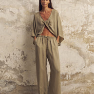 The Handloom Lucid Flow Tie Pants - Khaki Green