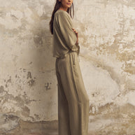 The Handloom Lucid Flow Tie Pants - Khaki Green