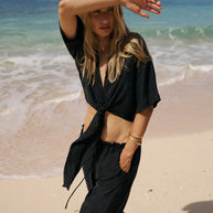 The Handloom Lucid Flow Tie Pants - Black