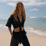 The Handloom Lucid Flow Tie Pants - Black