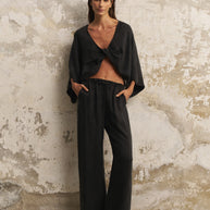 The Handloom Lucid Flow Tie Pants - Black