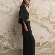 The Handloom Lucid Flow Tie Pants - Black