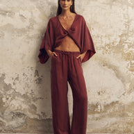 The Handloom Lucid Flow Tie Pants - Burgundy