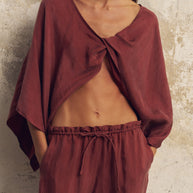 The Handloom Lucid Flow Tie Pants - Burgundy