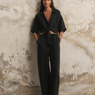 The Handloom Lucid Flow Tie Pants - Black