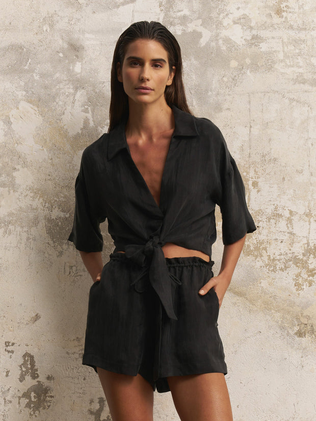 The Handloom Lucid Flow Tie Shorts - Black