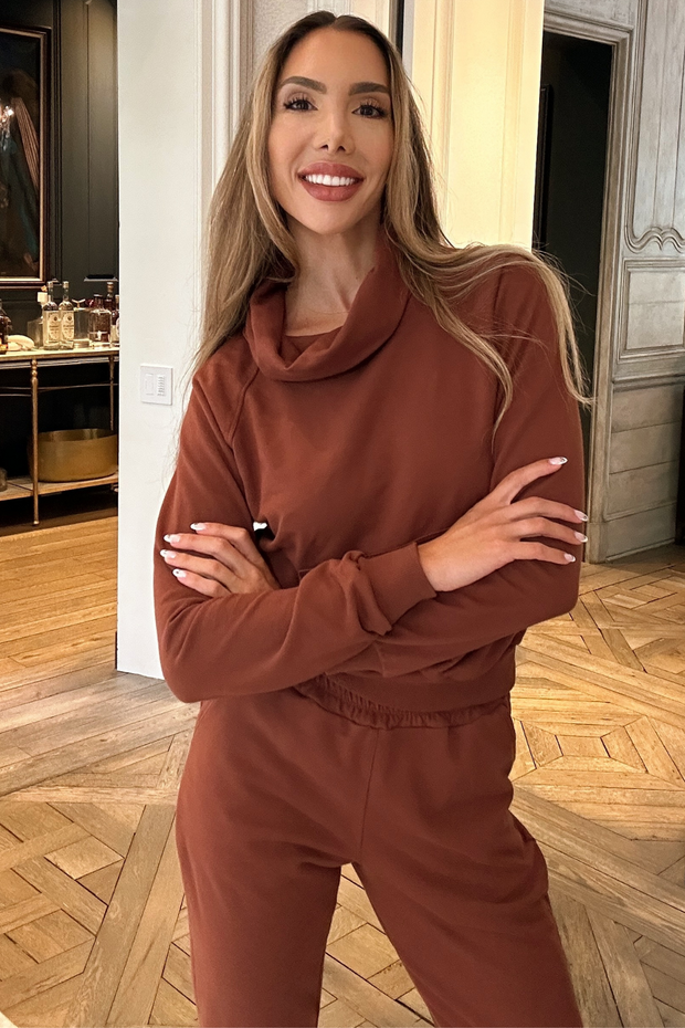 Gianine LUDI EXPRESSO Fleece  Pullover Mock Neck Sweatshirt