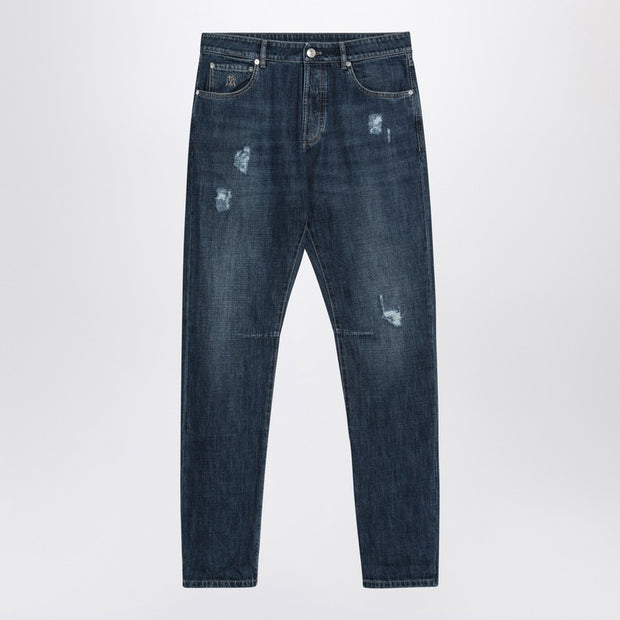 Brunello Cucinelli Washed Blue Jeans With Rips