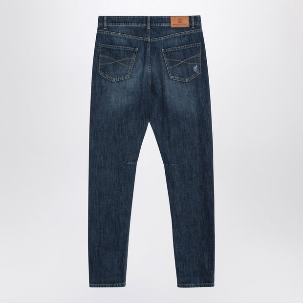 Brunello Cucinelli Washed Blue Jeans With Rips