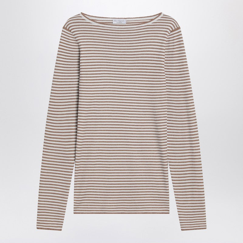 Brunello Cucinelli Sparkling Striped Sweater In Cashmere And Silk