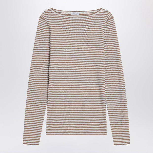 Brunello Cucinelli Sparkling Striped Sweater In Cashmere And Silk