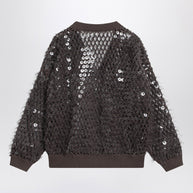 Brunello Cucinelli Chocolate Mesh Top With Sequins