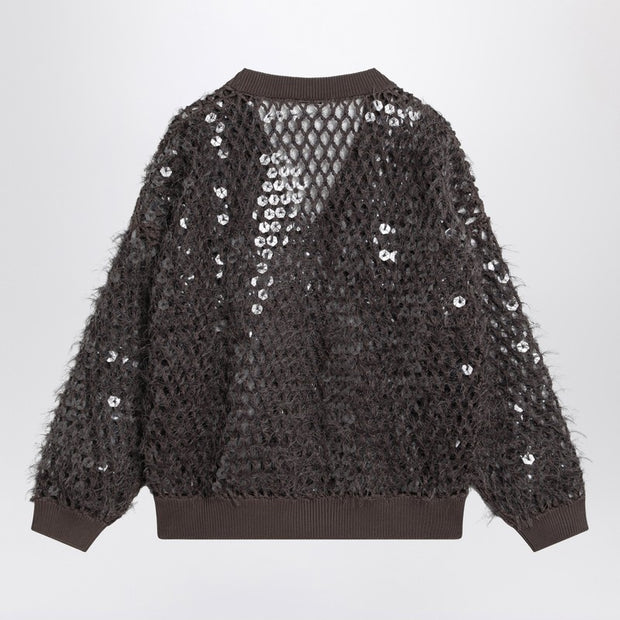 Brunello Cucinelli Chocolate Mesh Top With Sequins