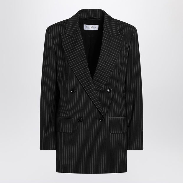 Max Mara Black Pinstriped Double-breasted Wool Jacket