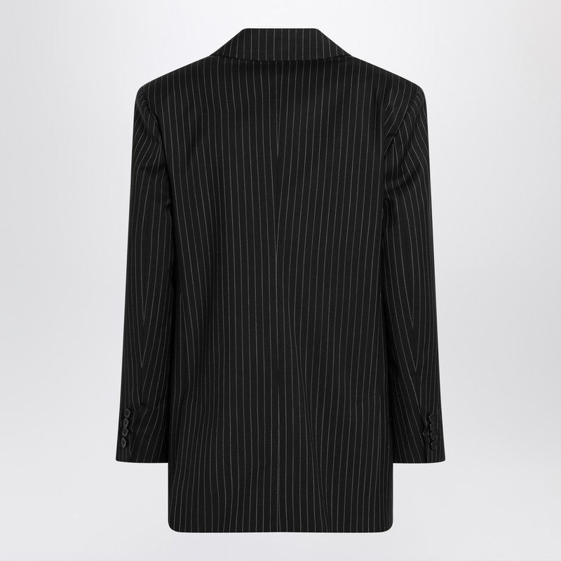 Max Mara Black Pinstriped Double-breasted Wool Jacket