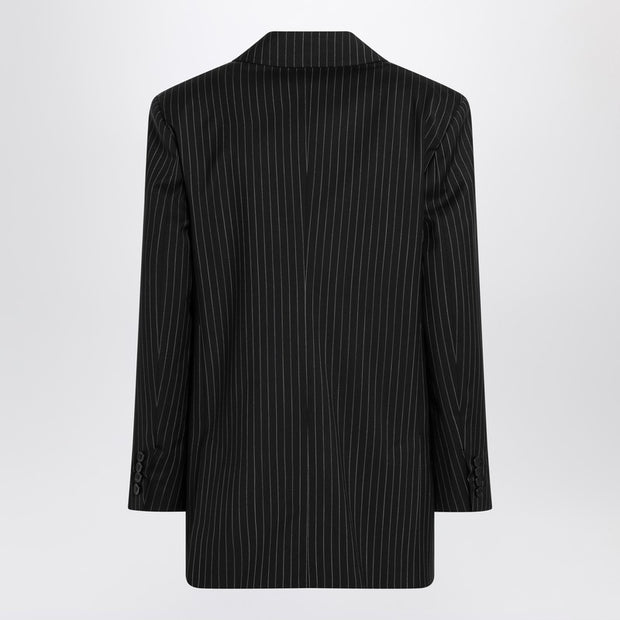 Max Mara Black Pinstriped Double-breasted Wool Jacket