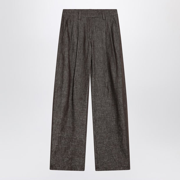 Brunello Cucinelli Wide Brown Pleated Trousers In Cotton Blend