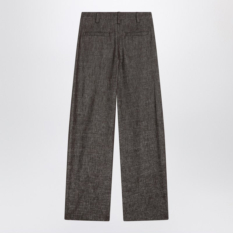 Brunello Cucinelli Wide Brown Pleated Trousers In Cotton Blend