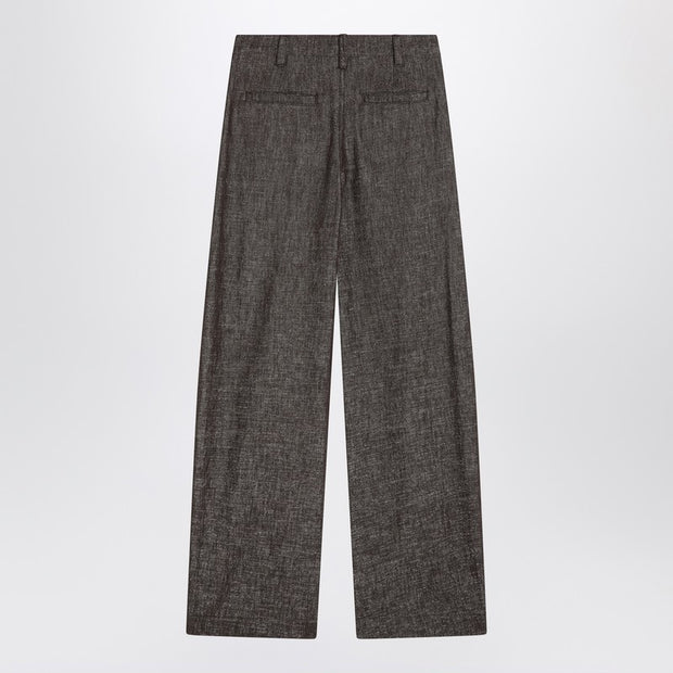 Brunello Cucinelli Wide Brown Pleated Trousers In Cotton Blend