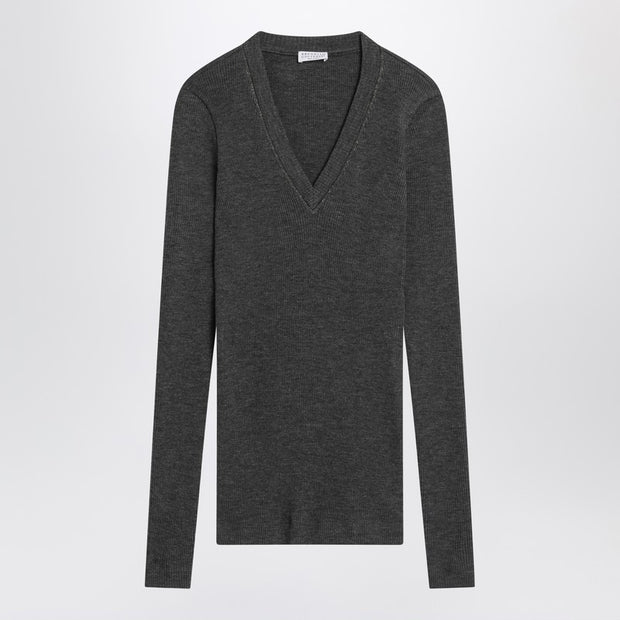 Brunello Cucinelli Dark Grey Ribbed Wool Sweater