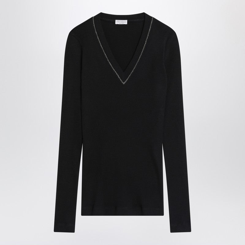 Brunello Cucinelli Blue Ribbed Wool Sweater