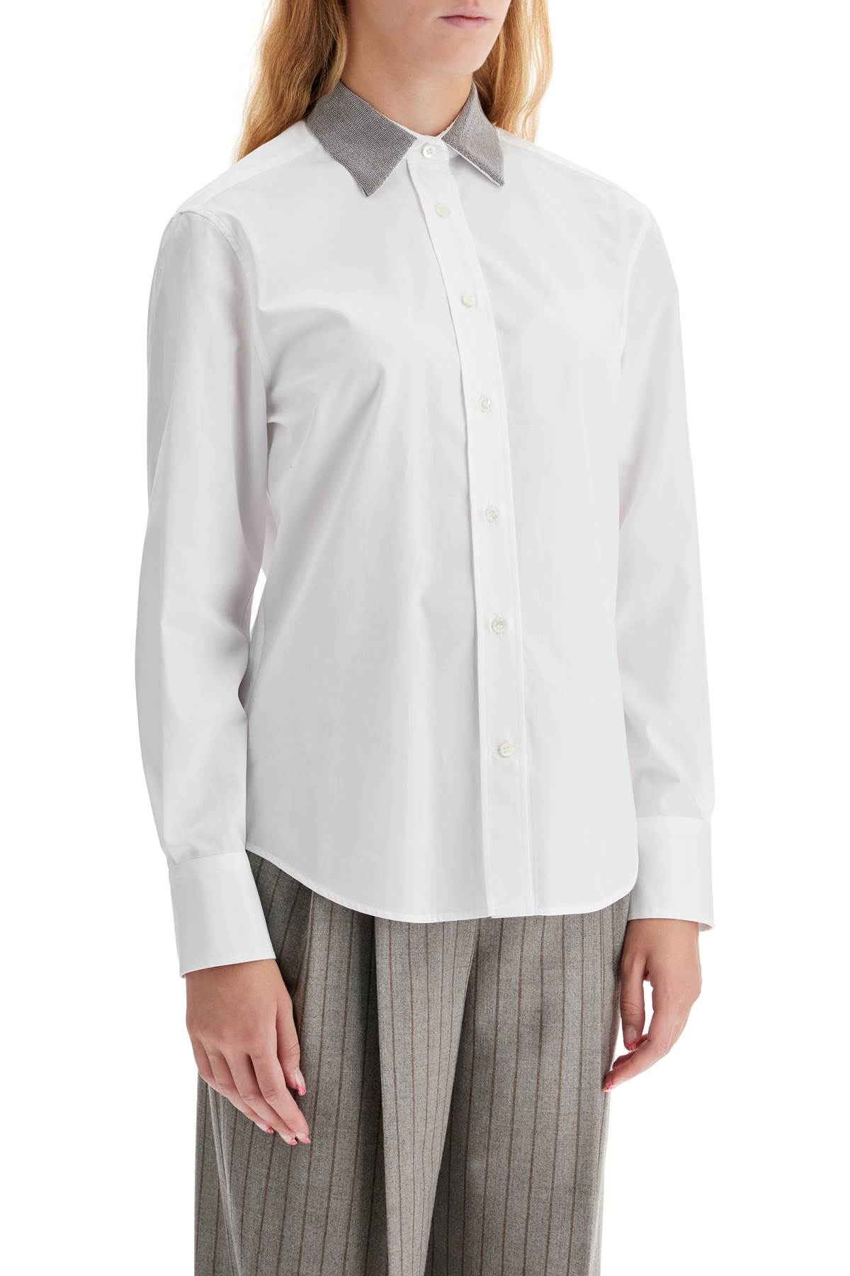 Brunello Cucinelli Beaded Collar Cotton Poplin Shirt