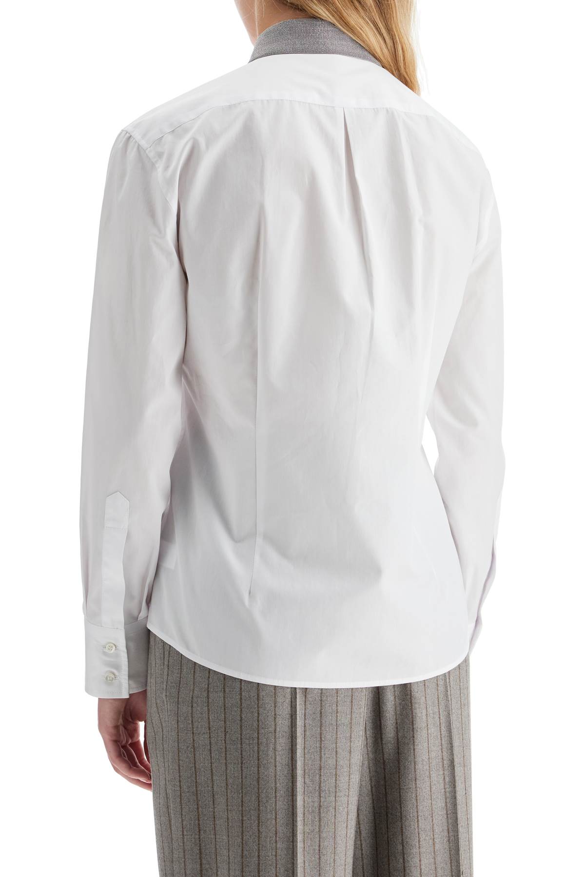 Brunello Cucinelli Beaded Collar Cotton Poplin Shirt