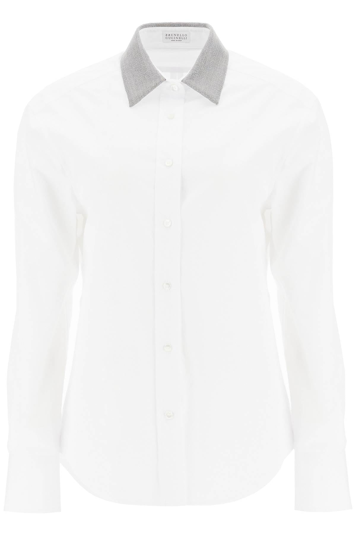 Brunello Cucinelli Beaded Collar Cotton Poplin Shirt