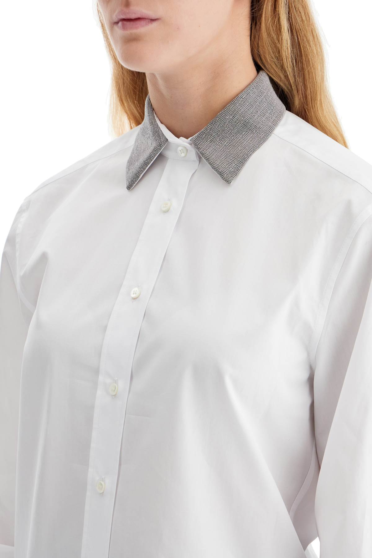 Brunello Cucinelli Beaded Collar Cotton Poplin Shirt