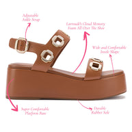 Larroude Milan Flatform Sandal In Caramel Leather