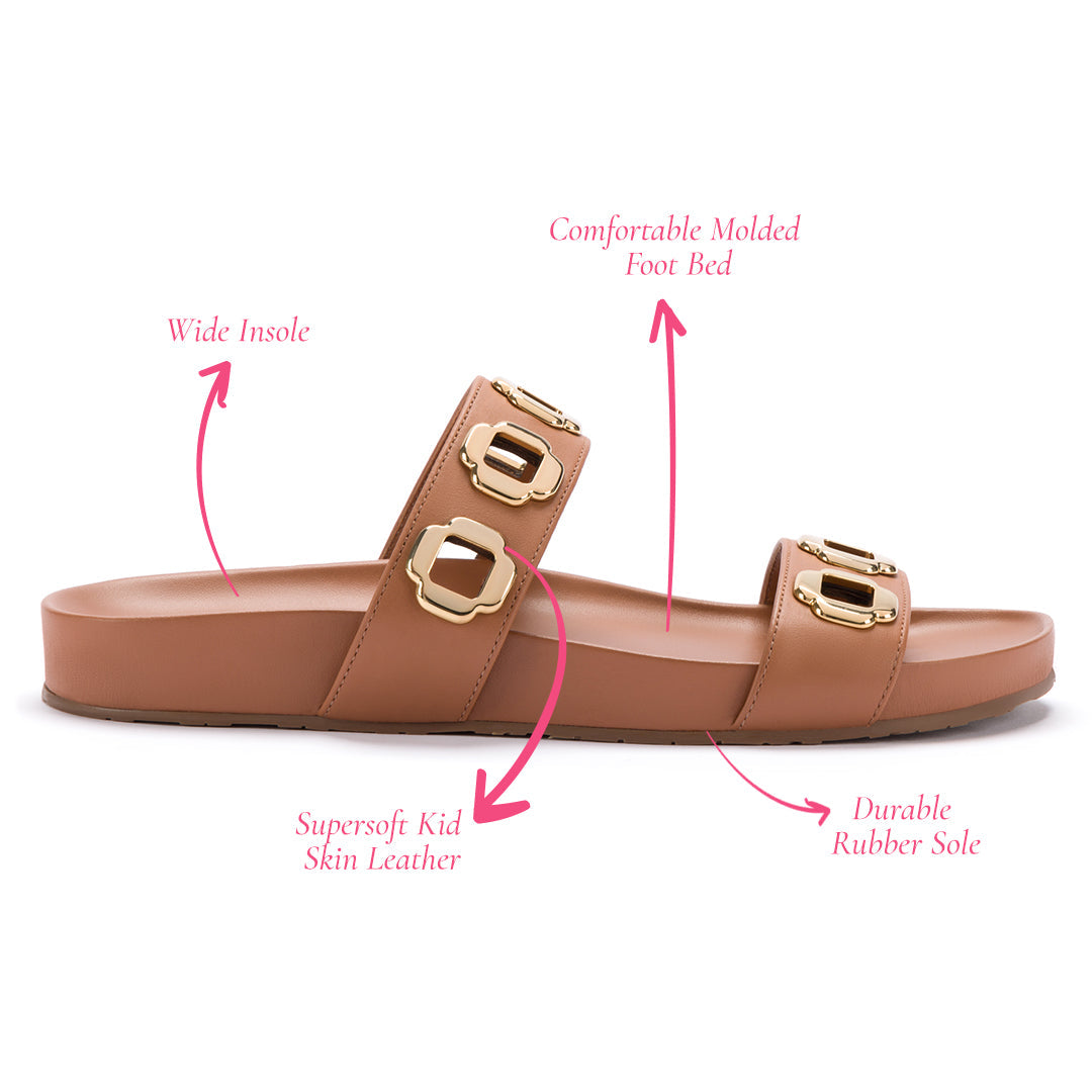 Larroude Milan Slide In Caramel Leather