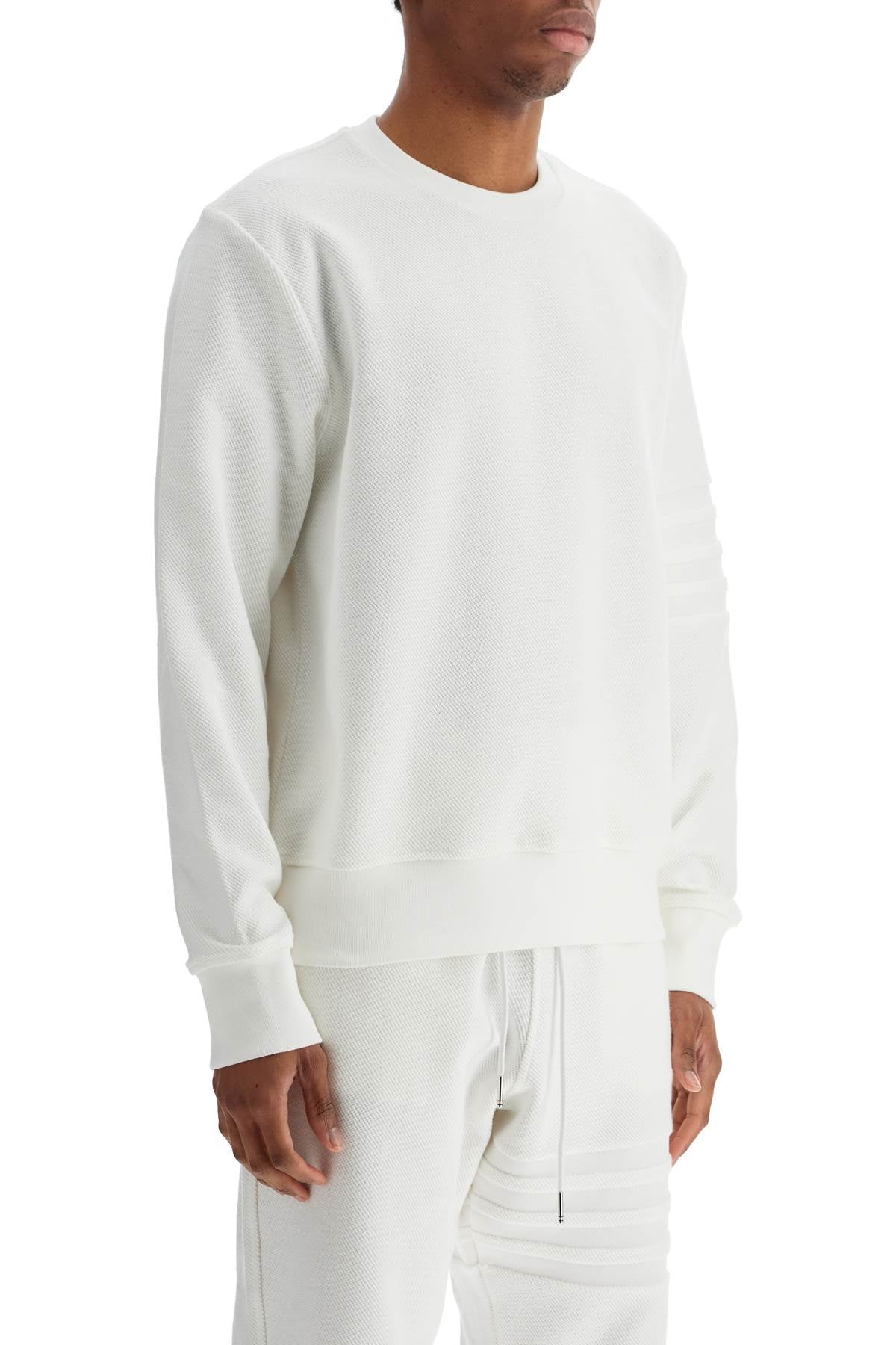 Thom Browne White Cotton Four Bar Crewneck Sweatshirt