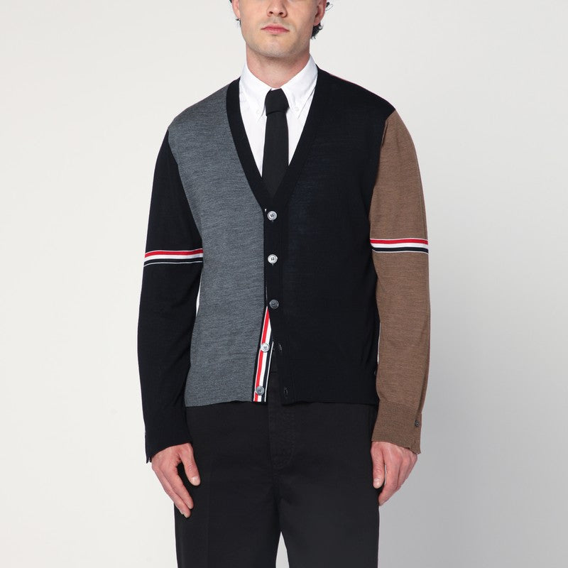 Thom Browne Navy/grey/brown Wool Cardigan