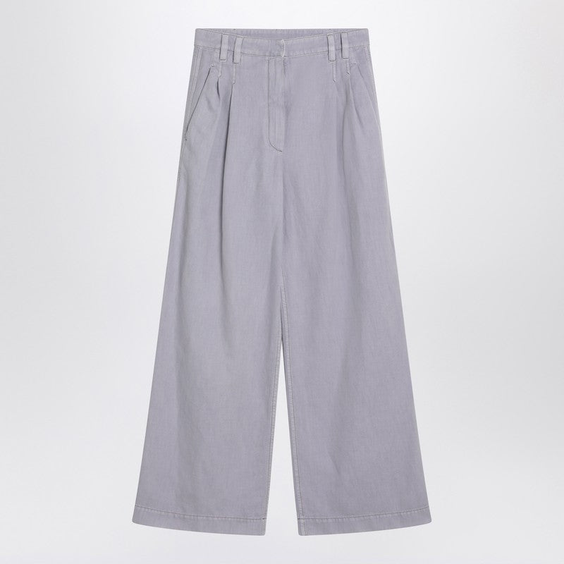 Brunello Cucinelli Wide Lilac Trousers In Linen Blend
