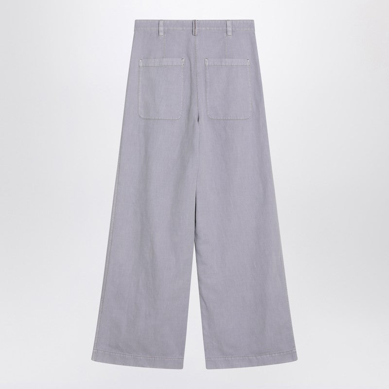 Brunello Cucinelli Wide Lilac Trousers In Linen Blend