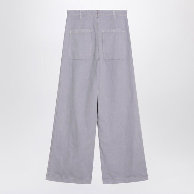 Brunello Cucinelli Wide Lilac Trousers In Linen Blend