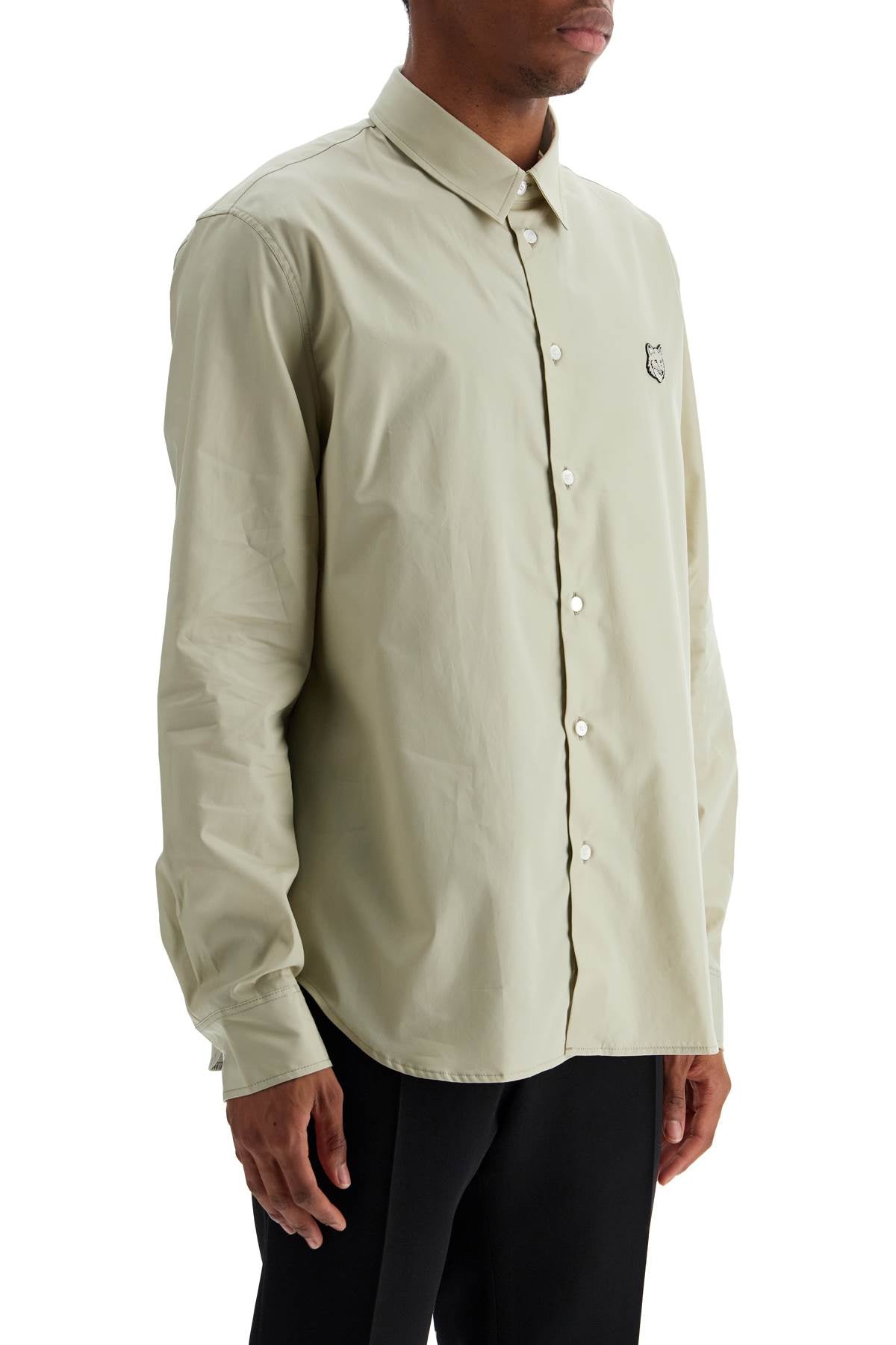 Maison Kitsune Light Green Cotton Shirt With Fox Embroidery