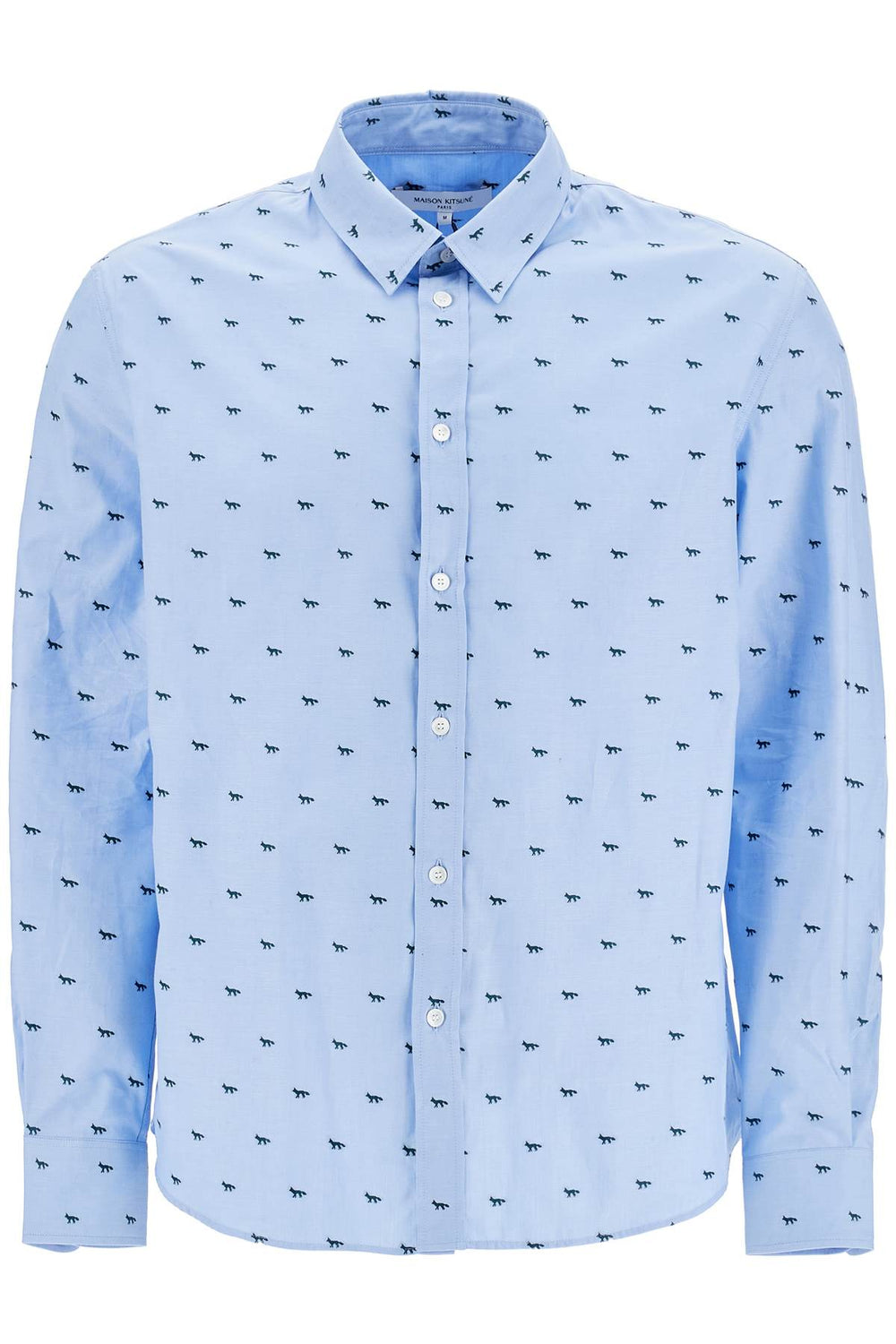 Maison Kitsune Light Blue Casual Cotton Shirt With Fox Print