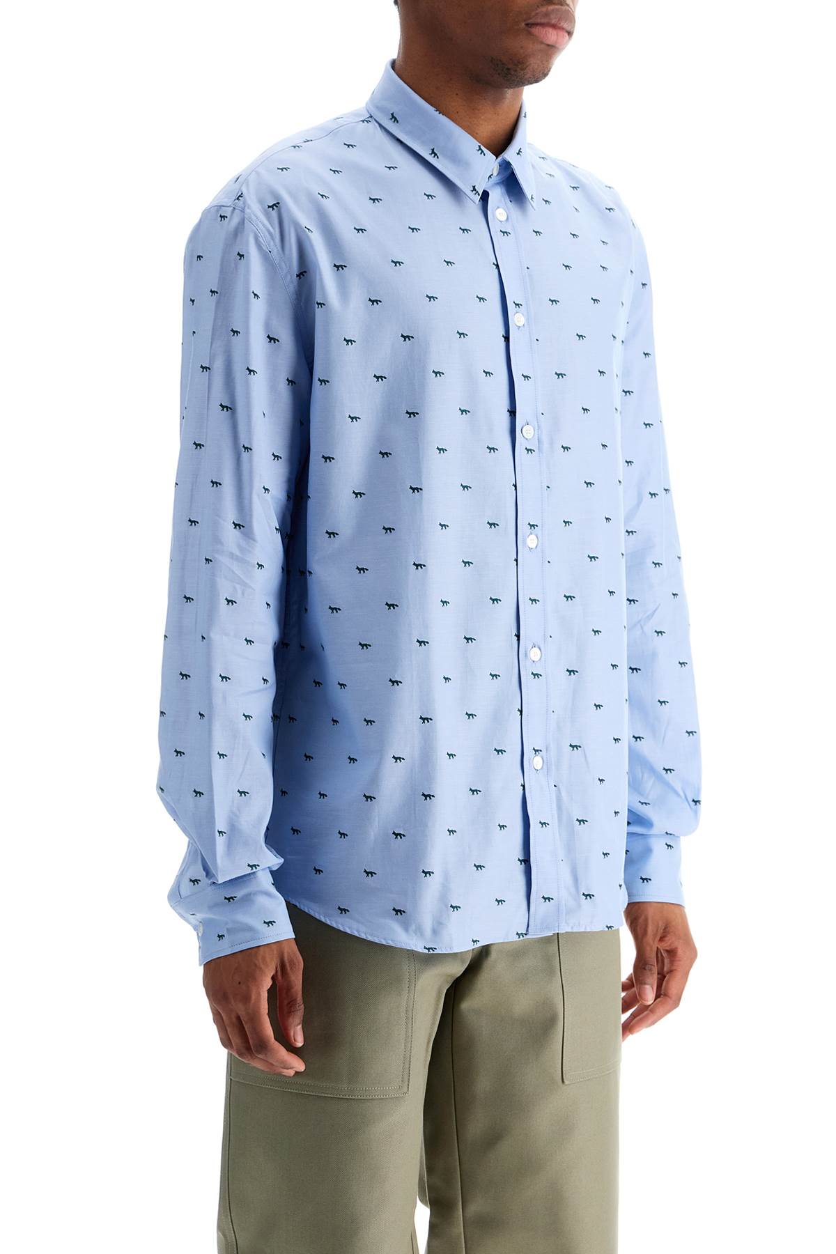 Maison Kitsune Light Blue Casual Cotton Shirt With Fox Print