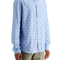 Maison Kitsune Light Blue Casual Cotton Shirt With Fox Print