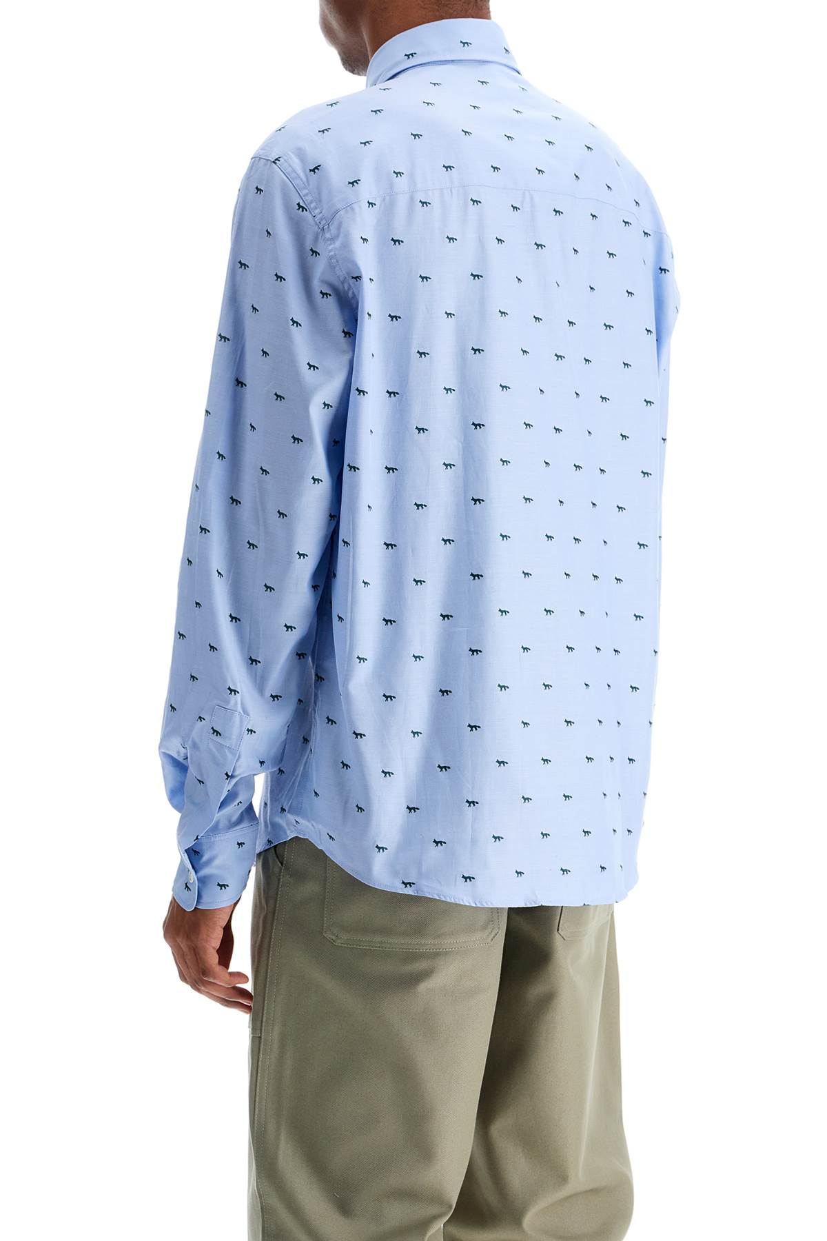 Maison Kitsune Light Blue Casual Cotton Shirt With Fox Print