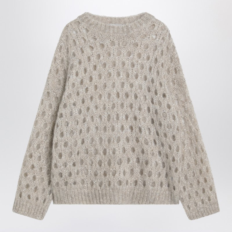 Brunello Cucinelli Beige Openwork Mohair-blend Sweater