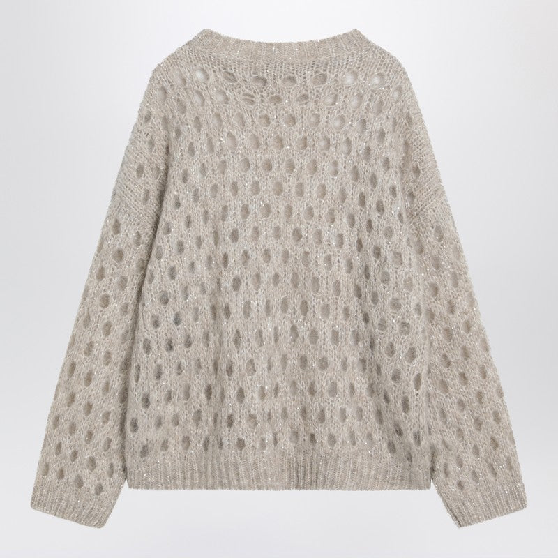 Brunello Cucinelli Beige Openwork Mohair-blend Sweater