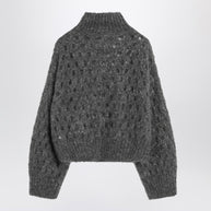 Brunello Cucinelli Grey Openwork Turtleneck Sweater