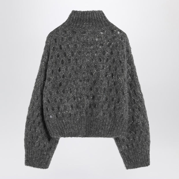 Brunello Cucinelli Grey Openwork Turtleneck Sweater