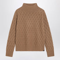 Max Mara Camel Cable Knit Turtleneck Jumper
