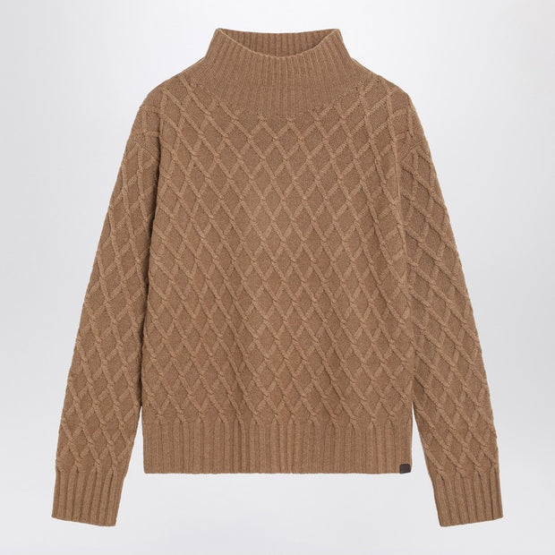 Max Mara Camel Cable Knit Turtleneck Jumper