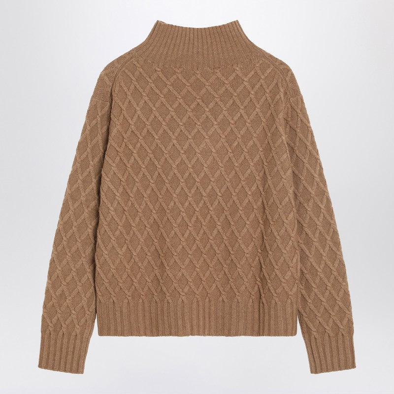 Max Mara Camel Cable Knit Turtleneck Jumper