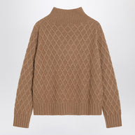Max Mara Camel Cable Knit Turtleneck Jumper