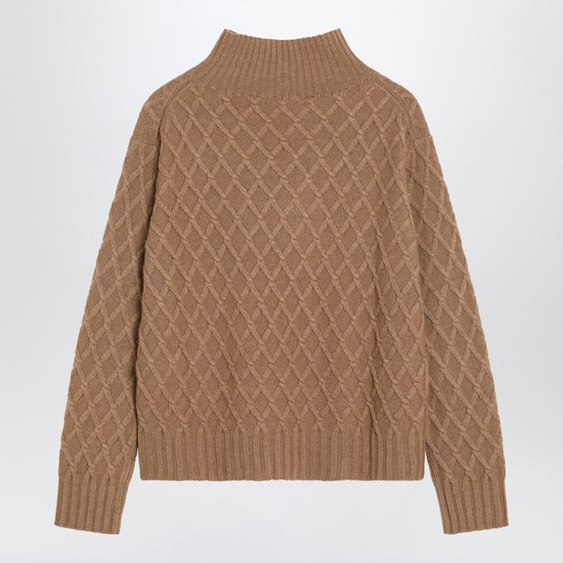 Max Mara Camel Cable Knit Turtleneck Jumper
